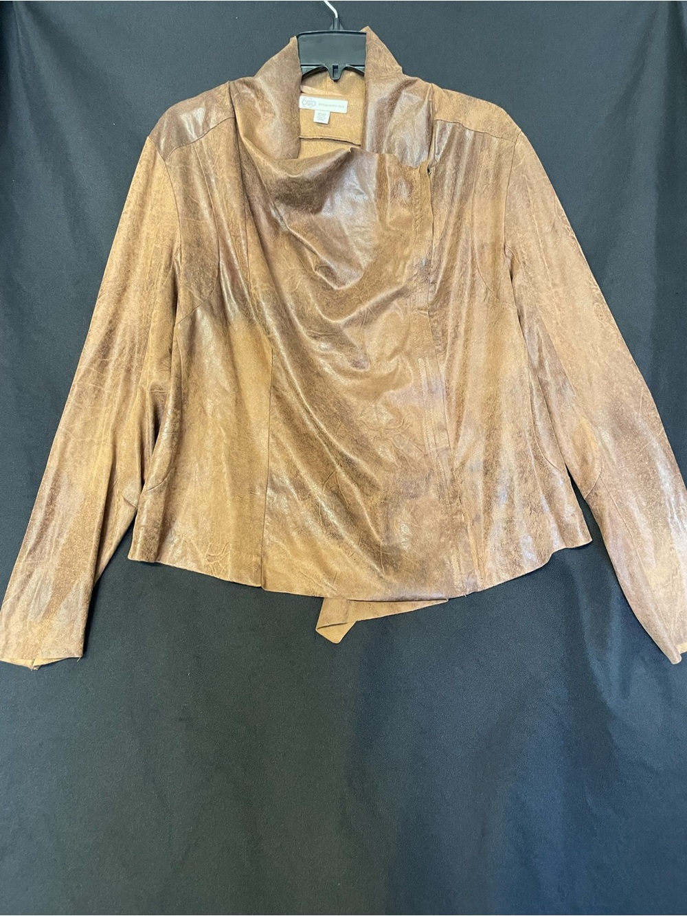 Cato Brown Draped Faux-Leather Jacket